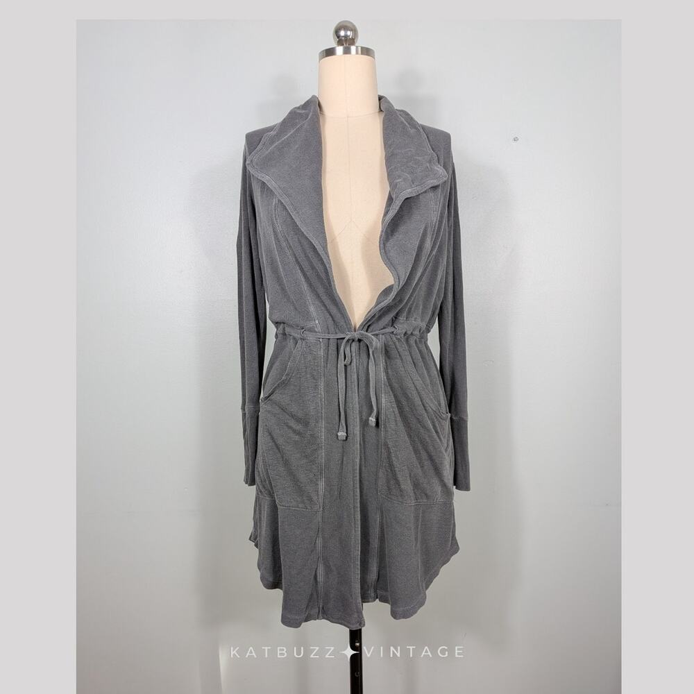 Y2K Thermal Cardigan S Gray Mini Waffle Duster Tie Twilightcore Elena Indie